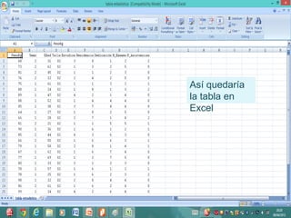 Así quedaría
la tabla en
Excel
 
