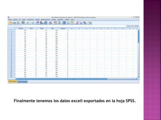 Finalmente tenemos los datos excell exportados en la hoja SPSS.
 