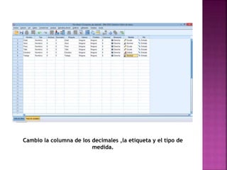 Cambio la columna de los decimales ,la etiqueta y el tipo de
medida.
 
