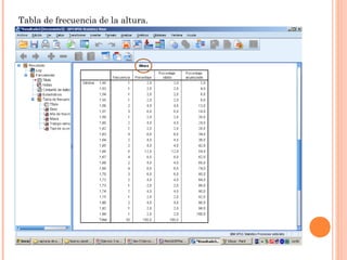 Tabla de frecuencia de la altura.
 