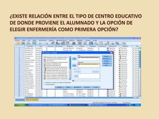 ¿EXISTE RELACIÓN ENTRE EL TIPO DE CENTRO EDUCATIVO
DE DONDE PROVIENE EL ALUMNADO Y LA OPCIÓN DE
ELEGIR ENFERMERÍA COMO PRIMERA OPCIÓN?
 