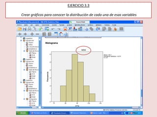 EJERCICIO 3.3
Crear gráficos para conocer la distribución de cada una de esas variables
 