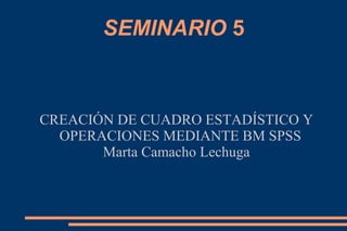 SEMINARIO 5
CREACIÓN DE CUADRO ESTADÍSTICO Y
OPERACIONES MEDIANTE BM SPSS
Marta Camacho Lechuga
 