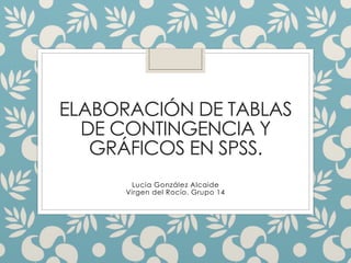 ELABORACIÓN DE TABLAS
DE CONTINGENCIA Y
GRÁFICOS EN SPSS.
Lucia González Alcaide
Virgen del Rocío. Grupo 14
 