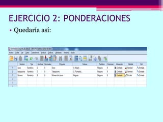 EJERCICIO 2: PONDERACIONES
• Quedaría así:
 