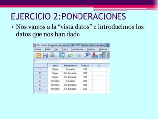 EJERCICIO 2:PONDERACIONES
• Nos vamos a la “vista datos” e introducimos los
datos que nos han dado
 