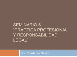 SEMINARIO 5
“PRACTICA PROFESIONAL
Y RESPONSABILIDAD
LEGAL”

  Dra. Constanza Garrido
 