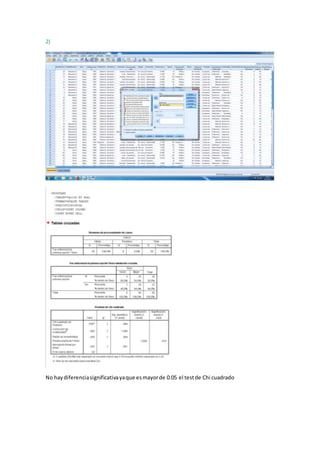 2)
No haydiferenciasignificativayaque esmayorde 0.05 el testde Chi cuadrado
 