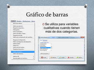 Gráfico de barras
O Se utiliza para variables
cualitativas cuando tienen
más de dos categorías.
 