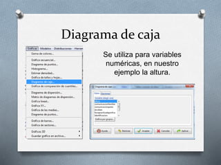 Diagrama de caja
Se utiliza para variables
numéricas, en nuestro
ejemplo la altura.
 