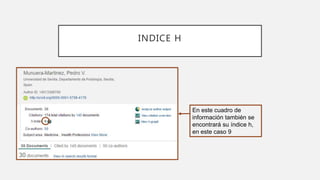 INDICE H
En este cuadro de
información también se
encontrará su índice h,
en este caso 9
 
