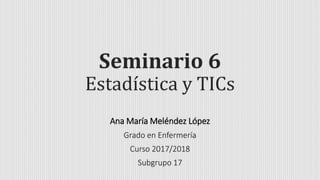Seminario 6
Estadística y TICs
Ana María Meléndez López
Grado en Enfermería
Curso 2017/2018
Subgrupo 17
 