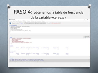 PASO 4: obtenemos la tabla de frecuencia
de la variable «cerveza»
 