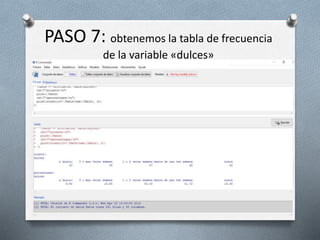 PASO 7: obtenemos la tabla de frecuencia
de la variable «dulces»
 