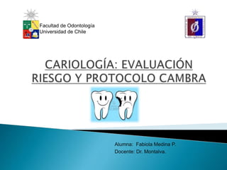 Alumna: Fabiola Medina P.
Docente: Dr. Montalva.
Facultad de Odontología
Universidad de Chile
 