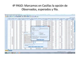 4º PASO: Marcamos en Casillas la opción de
Observados, esperados y fila.
 