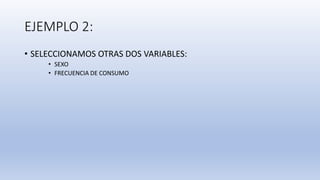 EJEMPLO 2:
• SELECCIONAMOS OTRAS DOS VARIABLES:
• SEXO
• FRECUENCIA DE CONSUMO
 