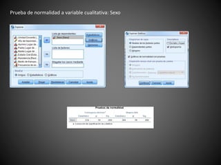 Prueba de normalidad a variable cualitativa: Sexo
 