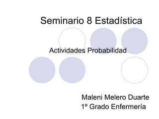 Seminario 8 Estadística
Actividades Probabilidad
Maleni Melero Duarte
1º Grado Enfermería
 