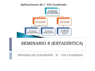 SEMINARIO 8 (ESTADÍSTICA)
PRUEBAS DE CONTRASTE - X² - CHI CUADRADO
 
