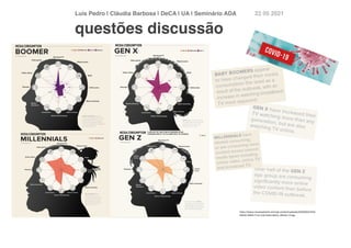Luís Pedro | Cláudia Barbosa | DeCA | UA | Seminário AD
A	
22 05 2021
https://www.visualcapitalist.com/wp-content/uploads/2020/04/COVID-
Media-Habits-Trust-and-Subscription_Master-v2.jpg
questões discussão
 