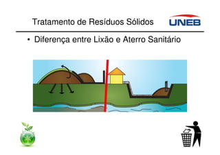 Tratamento de Resíduos Sólidos
• Diferença entre Lixão e Aterro Sanitário
 