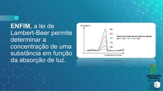 ENFIM, a lei de
Lambert-Beer permite
determinar a
concentração de uma
substância em função
da absorção de luz.
 