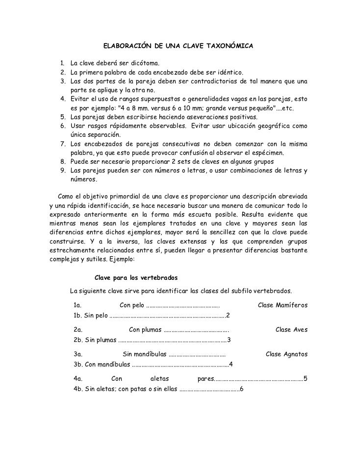 claves taxonomicas zoologicas