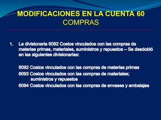 MODIFICACIONES EN LA CUENTA 60
COMPRAS
 