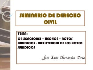 SEMINARIO DE DERECHO
CIVIL
TEMA:
OBLIGACIONES – HECHOS – ACTOS
JURIDICOS - INEXISTENCIA DE LOS ACTOS
JURIDICOS
José Luis Hernández Toríz
 