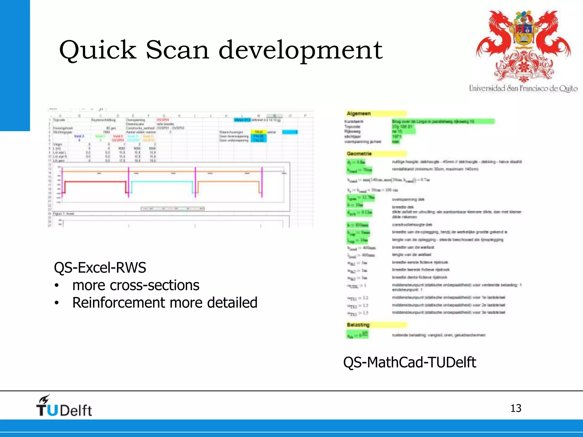 13
Quick Scan development
QS-Excel-RWS
• more cross-sections
• Reinforcement more detailed
QS-MathCad-TUDelft
 