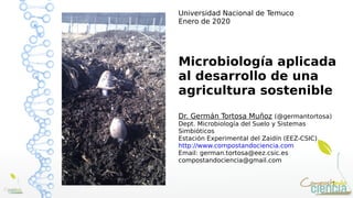 1
Universidad Nacional de Temuco
Enero de 2020
Microbiología aplicada
al desarrollo de una
agricultura sostenible
Dr. Germ...