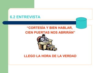 6.2 ENTREVISTA “ CORTESÍA Y BIEN HABLAR,  CIEN PUERTAS NOS ABRIRÁN” LLEGO LA HORA DE LA VERDAD 