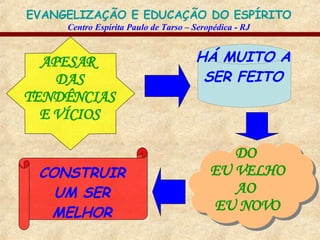 APESAR  DAS TENDÊNCIAS E VÍCIOS HÁ MUITO A SER FEITO DO  EU VELHO AO  EU NOVO CONSTRUIR UM SER MELHOR 