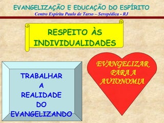 TRABALHAR A REALIDADE DO EVANGELIZANDO RESPEITO ÀS INDIVIDUALIDADES EVANGELIZAR  PARA A AUTONOMIA 