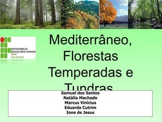 CNP-IFRR 1
Biomas
Mediterrâneo,
Florestas
Temperadas e
Tundras.Samuel dos Santos
Natália Machado
Marcus Vinícius
Eduarda Cutrim
Ione de Jesus
 
