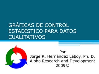 GRÁFICAS DE CONTROL
ESTADÍSTICO PARA DATOS
CUALITATIVOS
Por
Jorge R. Hernández Laboy, Ph. D.
Alpha Research and Development
2009©
 