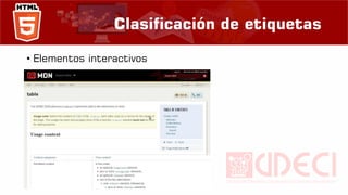Clasificación de etiquetas
• Elementos interactivos
 