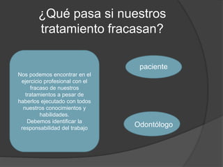 ¿Qué pasa si nuestros 
tratamiento fracasan? 
Nos podemos encontrar en el 
ejercicio profesional con el 
fracaso de nuestr...