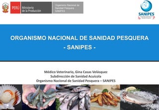ORGANISMO NACIONAL DE SANIDAD PESQUERA
- SANIPES -
Médico Veterinario, Gina Casas Velásquez
Subdirección de Sanidad Acuícola
Organismo Nacional de Sanidad Pesquera – SANIPES
 