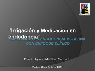Pamela Higuera - Ma. Elena Marchant
Valdivia 20 de Junio de 2014
“Irrigación y Medicación en
endodoncia”
 