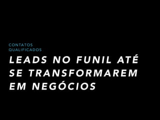 CONTATOS 
QUALIFICADOS 
LEADS NO FUNIL ATÉ 
SE TRANSFORMAREM 
EM NEGÓCIOS 
 