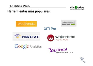 Analítica Web
Herramientas más populares:
 