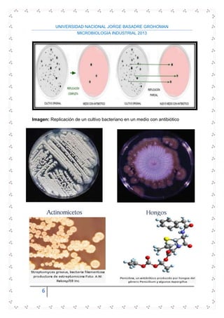 UNIVERSIDAD NACIONAL JORGE BASADRE GROHOMAN
MICROBIOLOGIA INDUSTRIAL 2013
6
Imagen: Replicación de un cultivo bacteriano en un medio con antibiótico
 