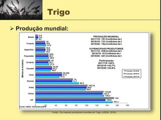 Trigo
 Produção mundial:
Fonte : Os maiores produtores mundiais de Trigo; (USDA, 2019).
 