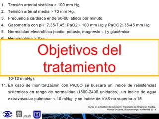 Objetivos del
tratamiento
Curso en la Gestión de Donación y Trasplante de Órganos y Tejidos.
Manual Docente. Bucaramanga, Noviembre 2013

 