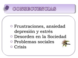 Frustraciones, ansiedad depresión y estrés Desorden en la Sociedad Problemas sociales Crisis 