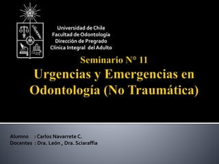 Alumno : Carlos Navarrete C.
Docentes : Dra. León , Dra. Sciaraffia
Universidad de Chile
Facultad de Odontología
Dirección de Pregrado
Clínica Integral del Adulto
 