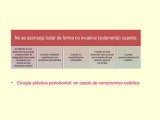 • Cirugía plástica periodontal: en casos de compromiso estético
 