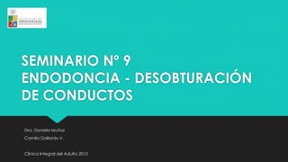 SEMINARIO Nº 9
ENDODONCIA - DESOBTURACIÓN
DE CONDUCTOS
Dra. Daniela Muñoz
Camila Gallardo V.
Clínica Integral del Adulto 2015
 